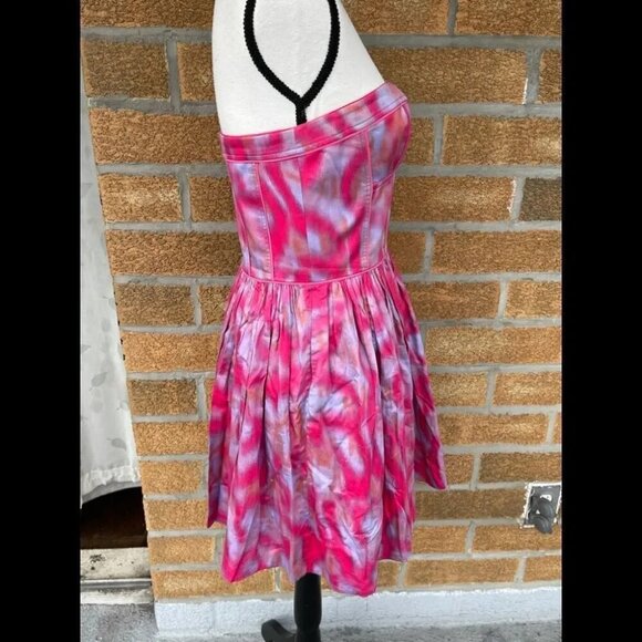 REBECCA TAYLOR PINK MULTI TIE DYE STRAPLESS Dress size 4 - Picture 6 of 9